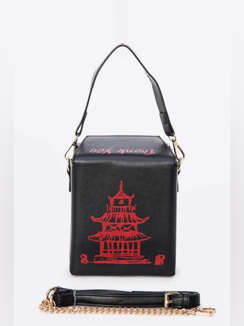 Black and Red Pagoda-Print Top-Handle Women’s Bag